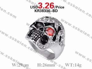 Fashion Hot Sale Casting Red Stone Skull Ring - KR38336-BD
