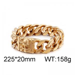 Cuban chain thick bracelet men's stainless steel skull Gold-plating Bracelet - KB104628-K