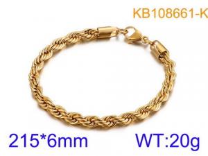 New Fried Dough Twists Chain Hip Hop Punk Gold Stainless Steel Bracelet Gold-plating Bracelet - KB108661-K