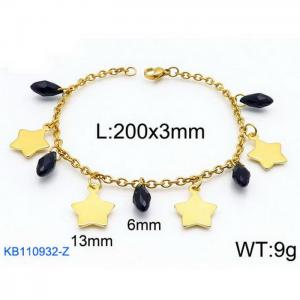 Fashion stainless steel 200 × 3mm O-chain black stone Pentagram pendant jewelry charm gold bracelet - KB110932-Z