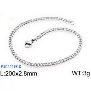 200x2.8mm Silver Stainless Steel Cuban Link Bracelet with Lobster Clasp - KB111197-Z