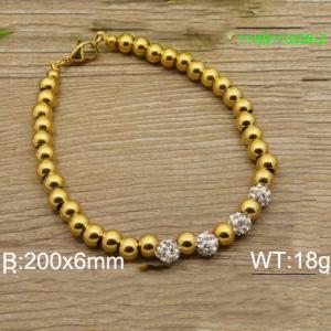 Hand make stainless steel 200x6mm simple style crystal with withe mud steel bead lobster clasp gold bracelet - KB113329-Z