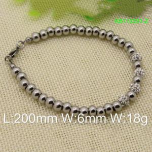 Hand make stainless steel 200x6mm simple style crystal with withe mud steel bead lobster clasp silver bracelet - KB113331-Z