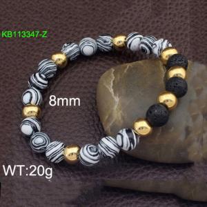 Hand make stainless steel simple style mixed steel bead 8mm irregular white&black natural stone gold bracelet - KB113347-Z