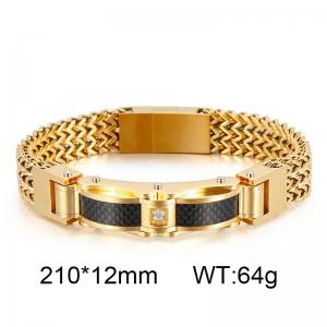 Fashion Creative Chain New Stainless Steel Men's Diamond Inlaid Carbon Fiber Magnetic Buckle Gold Plated Bracelet - KB116148-KHY-230