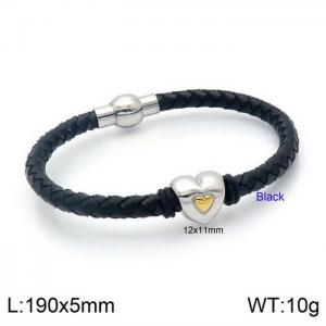Popular black leather yellow heart-shaped openable titanium steel bracelet - KB132875-Z