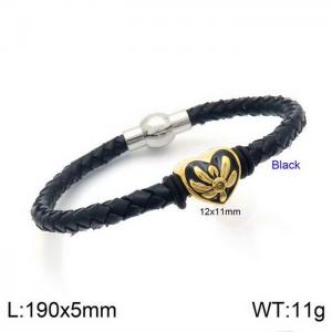 Korean version black love flower stainless steel men's and women's woven leather bracelet - KB132887-Z