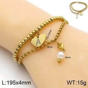 Japanese and Korean Love Letter A Vacuum Electroplated Gold Pearl Titanium Steel Women's Double Layer Bracelet - KB132890-Z