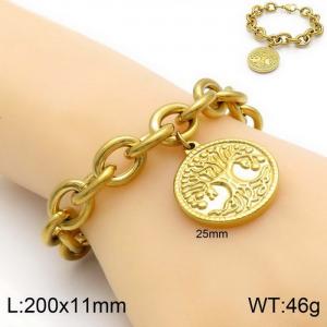 European and American vacuum electroplating golden tree of life pendant O-shaped chain titanium steel women's bracelet - KB132916-Z