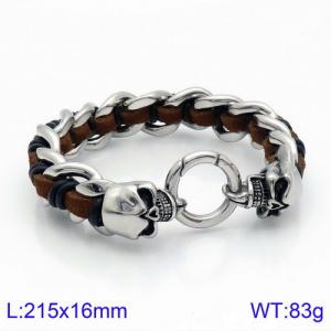 Stainless Steel Leather Bracelet - KB134513-BDJX
