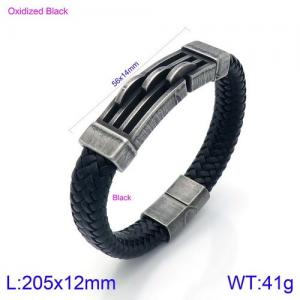 Stainless Steel Leather Bracelet - KB134588-KFC