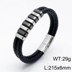 Stainless Steel Leather Bracelet - KB136128-QM