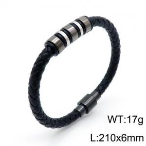 Stainless Steel Leather Bracelet - KB136135-QM