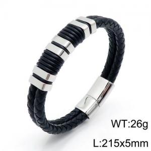 Stainless Steel Leather Bracelet - KB136140-QM