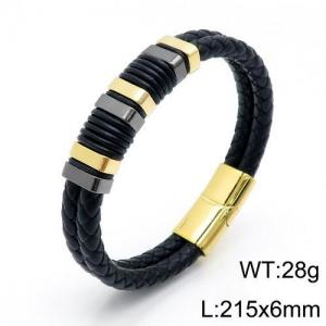 Stainless Steel Leather Bracelet - KB136143-QM