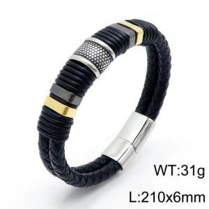 Stainless Steel Leather Bracelet - KB136144-QM