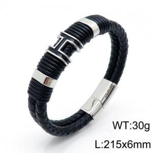 Stainless Steel Leather Bracelet - KB136145-QM