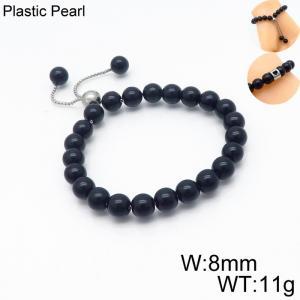 8mm Plastic Pearl Bracelet for men Color Black Adjustable - KB136321-Z