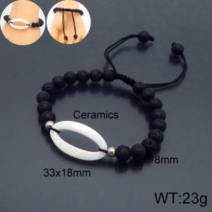 8mm Bead Bracelet for men with Special Ceramics Pendant Adjustable - KB136632-Z