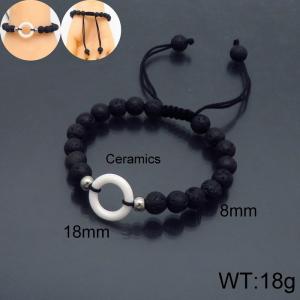 8mm Bead Bracelet for men with Special Ceramics Pendant Adjustable - KB136633-Z