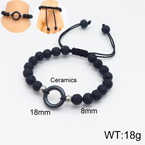 8mm Bead Bracelet for men with Special Ceramics Pendant Adjustable - KB136635-Z