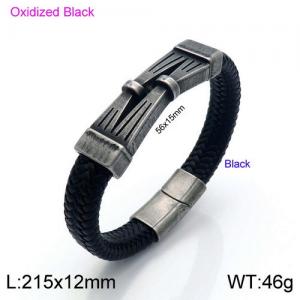 Stainless Steel Leather Bracelet - KB137415-KFC