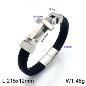 Stainless Steel Leather Bracelet - KB137444-KFC