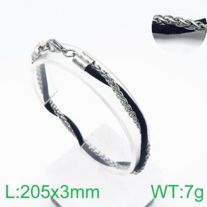 Hiphop Double Stainless Steel Bracelets Black Braided Fibre Bangles Men Jewelry - KB138438-Z