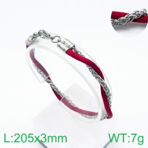 Hiphop Double Stainless Steel Bracelets Red Braided Fibre Bangles Men Jewelry - KB138439-Z