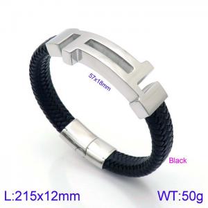 Stainless Steel Leather Bracelet - KB138715-KFC