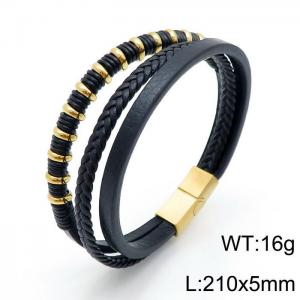 Stainless Steel Leather Bracelet - KB139456-YY