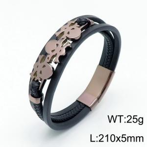 Stainless Steel Leather Bracelet - KB139626-KFC