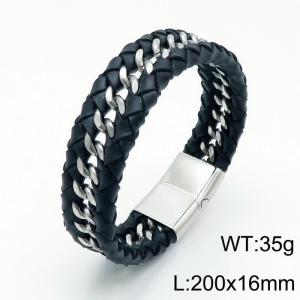 Stainless Steel Leather Bracelet - KB139631-KFC