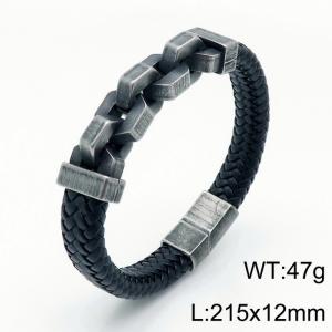 Stainless Steel Leather Bracelet - KB139636-KFC