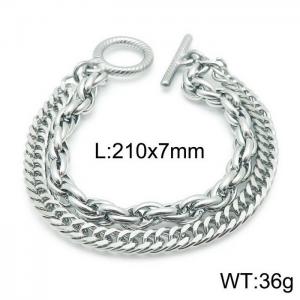 Simple neutral style titanium steel double-layer chain mixed with OT buckle bracelet - KB143963-Z