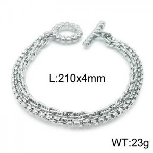 Fashion neutral style titanium steel mix square pearl skull OT buckle double bracelet - KB143966-Z