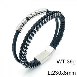 Stainless Steel Leather Bracelet - KB145682-KLHQ