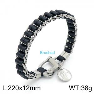 Stainless Steel Leather Bracelet - KB145942-KLHQ