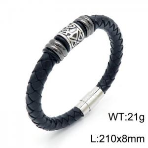 Stainless Steel Leather Bracelet - KB146033-QM