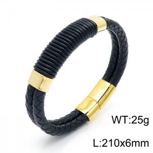 Stainless Steel Leather Bracelet - KB146040-QM