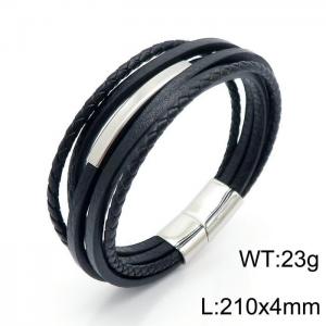 Stainless Steel Leather Bracelet - KB146045-QM