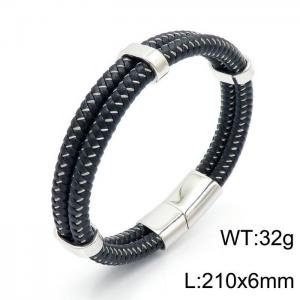 Stainless Steel Leather Bracelet - KB146048-QM