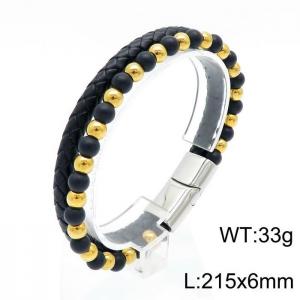 Stainless Steel Leather Bracelet - KB146049-QM