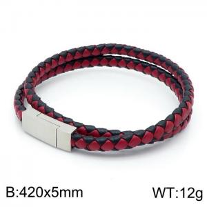 Stainless Steel Leather Bracelet - KB146058-QM