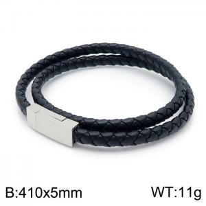 Stainless Steel Leather Bracelet - KB146060-QM