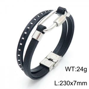 Stainless Steel Leather Bracelet - KB146258-KLHQ