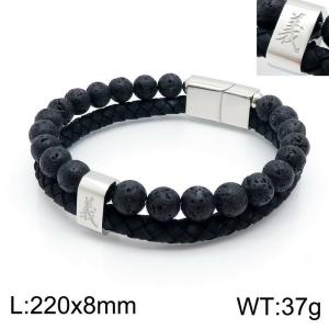 Stainless Steel Leather Bracelet - KB146482-KFC
