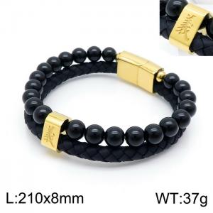Stainless Steel Leather Bracelet - KB146740-KFC