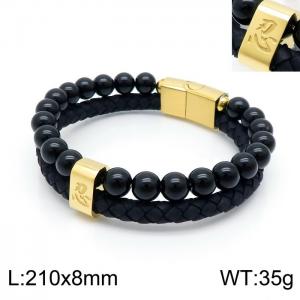 Stainless Steel Leather Bracelet - KB146741-KFC