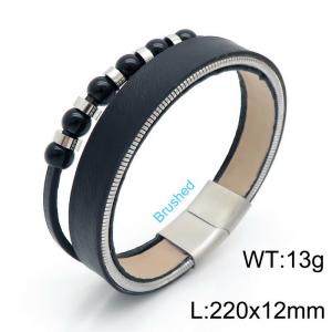Stainless Steel Leather Bracelet - KB146907-KLHQ